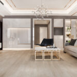 3d rendering luxury and modern living room with leather sofa and lamp