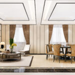 3d rendering modern dining room and living room with luxury decor
